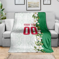 Personalized Algeria Football Desert Fox Blanket Desert Fox Mascot Soccer Art With Floral Jasmine And Flag