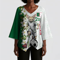 Personalized Algeria Football Desert Fox Kimono Sleeve Blouse Desert Fox Mascot Soccer Art With Floral Jasmine And Flag