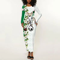 Personalized Algeria Football Desert Fox Long Sleeve Bodycon Dress Desert Fox Mascot Soccer Art With Floral Jasmine And Flag