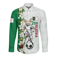 Personalized Algeria Football Desert Fox Long Sleeve Button Shirt Desert Fox Mascot Soccer Art With Floral Jasmine And Flag