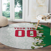 Personalized Algeria Football Desert Fox Round Carpet Desert Fox Mascot Soccer Art With Floral Jasmine And Flag
