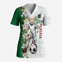 Personalized Algeria Football Desert Fox Scrub Top Desert Fox Mascot Soccer Art With Floral Jasmine And Flag
