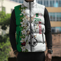 Personalized Algeria Football Desert Fox Sleeveless Puffer Jacket Desert Fox Mascot Soccer Art With Floral Jasmine And Flag