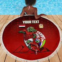 Personalized Egypt Soccer Crocodile Mascot Beach Blanket Egyptian Pyramid Football Cultural Graphic Art