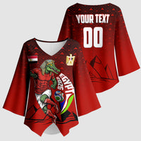 Personalized Egypt Soccer Crocodile Mascot Kimono Sleeve Blouse Egyptian Pyramid Football Cultural Graphic Art