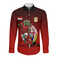 Personalized Egypt Soccer Crocodile Mascot Long Sleeve Button Shirt Egyptian Pyramid Football Cultural Graphic Art