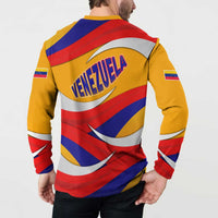 Venezuela Button Sweatshirt with Yellow Red Blue Flag Stripe Wave Spirit