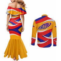 Venezuela Couples Matching Mermaid Dress and Long Sleeve Button Shirt with Yellow Red Blue Flag Stripe Wave Spirit