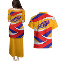 Venezuela Couples Matching Puletasi and Hawaiian Shirt with Yellow Red Blue Flag Stripe Wave Spirit