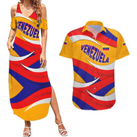 Venezuela Couples Matching Summer Maxi Dress and Hawaiian Shirt with Yellow Red Blue Flag Stripe Wave Spirit