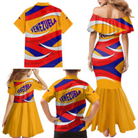 Venezuela Family Matching Mermaid Dress and Hawaiian Shirt with Yellow Red Blue Flag Stripe Wave Spirit