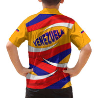 Venezuela Family Matching Off Shoulder Maxi Dress and Hawaiian Shirt with Yellow Red Blue Flag Stripe Wave Spirit