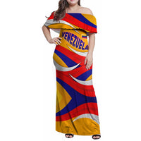 Venezuela Family Matching Off Shoulder Maxi Dress and Hawaiian Shirt with Yellow Red Blue Flag Stripe Wave Spirit