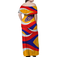 Venezuela Family Matching Off Shoulder Maxi Dress and Hawaiian Shirt with Yellow Red Blue Flag Stripe Wave Spirit