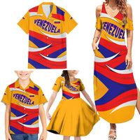 Venezuela Family Matching Summer Maxi Dress and Hawaiian Shirt with Yellow Red Blue Flag Stripe Wave Spirit