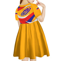 Venezuela Kid Short Sleeve Dress with Yellow Red Blue Flag Stripe Wave Spirit