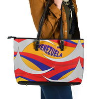 Venezuela Leather Tote Bag with Yellow Red Blue Flag Stripe Wave Spirit