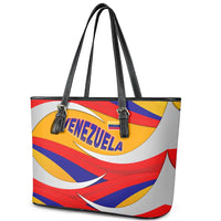 Venezuela Leather Tote Bag with Yellow Red Blue Flag Stripe Wave Spirit
