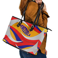 Venezuela Leather Tote Bag with Yellow Red Blue Flag Stripe Wave Spirit