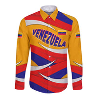 Venezuela Long Sleeve Button Shirt with Yellow Red Blue Flag Stripe Wave Spirit