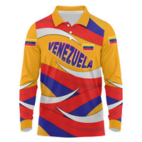 Venezuela Long Sleeve Polo Shirt with Yellow Red Blue Flag Stripe Wave Spirit