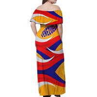 Venezuela Off Shoulder Maxi Dress with Yellow Red Blue Flag Stripe Wave Spirit