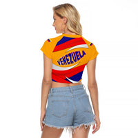 Venezuela Raglan Cropped T Shirt with Yellow Red Blue Flag Stripe Wave Spirit