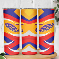 Venezuela Skinny Tumbler with Yellow Red Blue Flag Stripe Wave Spirit
