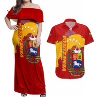 Venezuela Couples Matching Off Shoulder Maxi Dress and Hawaiian Shirt with National Coat of Arms Flag Map Spirit