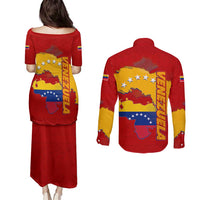 Venezuela Couples Matching Puletasi and Long Sleeve Button Shirt with National Coat of Arms Flag Map Spirit