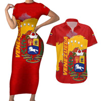 Venezuela Couples Matching Short Sleeve Bodycon Dress and Hawaiian Shirt with National Coat of Arms Flag Map Spirit