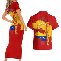 Venezuela Couples Matching Short Sleeve Bodycon Dress and Hawaiian Shirt with National Coat of Arms Flag Map Spirit