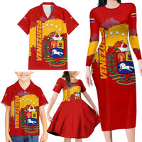 Venezuela Family Matching Long Sleeve Bodycon Dress and Hawaiian Shirt with National Coat of Arms Flag Map Spirit