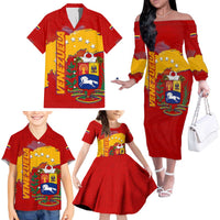 Venezuela Family Matching Off The Shoulder Long Sleeve Dress and Hawaiian Shirt with National Coat of Arms Flag Map Spirit