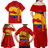 Venezuela Family Matching Off Shoulder Maxi Dress and Hawaiian Shirt with National Coat of Arms Flag Map Spirit