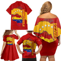 Venezuela Family Matching Off Shoulder Short Dress and Hawaiian Shirt with National Coat of Arms Flag Map Spirit
