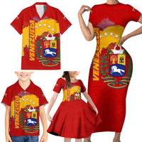 Venezuela Family Matching Short Sleeve Bodycon Dress and Hawaiian Shirt with National Coat of Arms Flag Map Spirit