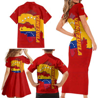 Venezuela Family Matching Short Sleeve Bodycon Dress and Hawaiian Shirt with National Coat of Arms Flag Map Spirit