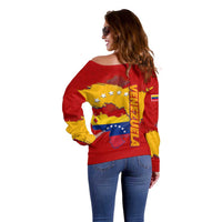 Venezuela Off Shoulder Sweater with National Coat of Arms Flag Map Spirit