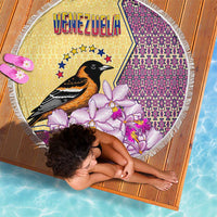 Venezuela Beach Blanket with National Bird Orchid Flower Coat of Arms Spirit