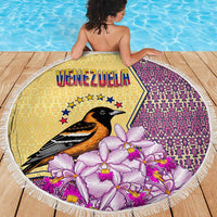 Venezuela Beach Blanket with National Bird Orchid Flower Coat of Arms Spirit