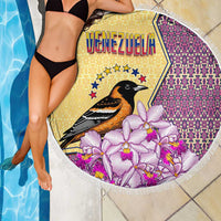 Venezuela Beach Blanket with National Bird Orchid Flower Coat of Arms Spirit