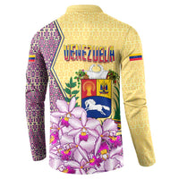 Venezuela Button Sweatshirt with National Bird Orchid Flower Coat of Arms Spirit