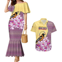 Venezuela Couples Matching Mermaid Dress and Hawaiian Shirt with National Bird Orchid Flower Coat of Arms Spirit