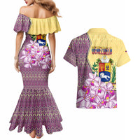 Venezuela Couples Matching Mermaid Dress and Hawaiian Shirt with National Bird Orchid Flower Coat of Arms Spirit