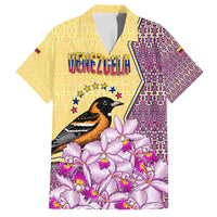 Venezuela Family Matching Off Shoulder Maxi Dress and Hawaiian Shirt with National Bird Orchid Flower Coat of Arms Spirit