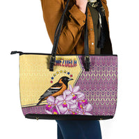 Venezuela Leather Tote Bag with National Bird Orchid Flower Coat of Arms Spirit