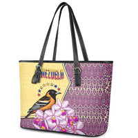 Venezuela Leather Tote Bag with National Bird Orchid Flower Coat of Arms Spirit