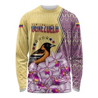 Venezuela Long Sleeve Shirt with National Bird Orchid Flower Coat of Arms Spirit