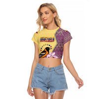 Venezuela Raglan Cropped T Shirt with National Bird Orchid Flower Coat of Arms Spirit